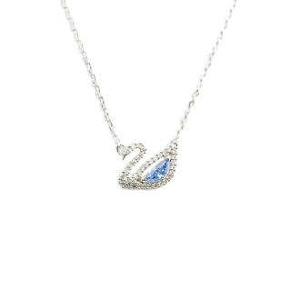 【SWAROVSKI 施華洛世奇】Dazzling Swan 璀璨藍色水晶天鵝造型銀色項鍊