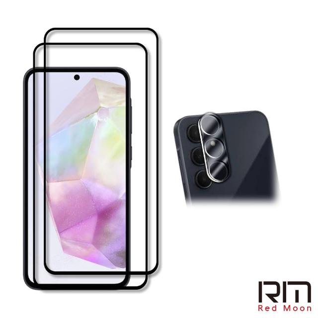 【RedMoon】三星 A55 5G 手機保護貼3件組 9H玻璃保貼2入+3D全包鏡頭貼