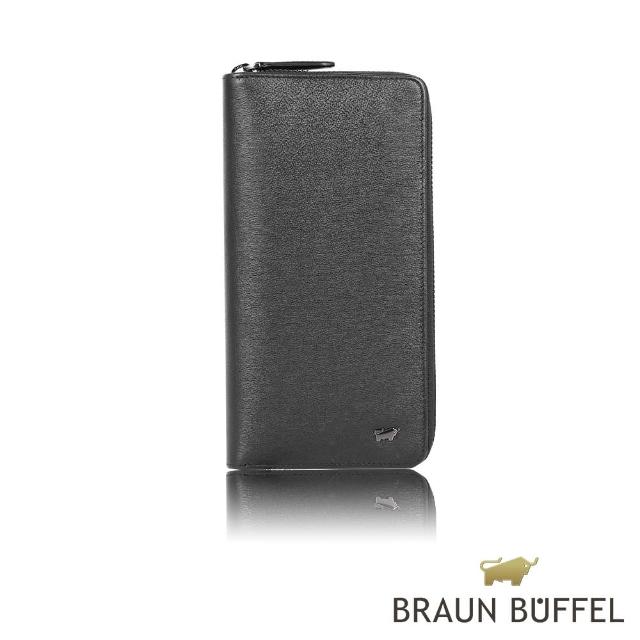 【BRAUN BUFFEL 德國小金牛】台灣總代理 戰神-A 23卡全開拉鍊長夾-黑色(BF518-601-BK)