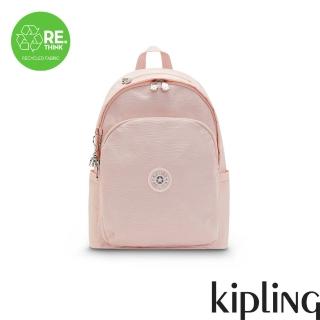 【KIPLING官方旗艦館】少女玫瑰奶油色上方拉鍊後背包-DELIA