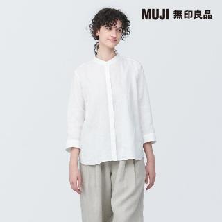 【MUJI 無印良品】女亞麻水洗立領七分袖套衫(共4色)