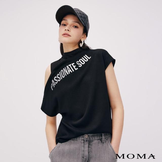 【MOMA】休閒太空棉不對稱露肩上衣(黑色)
