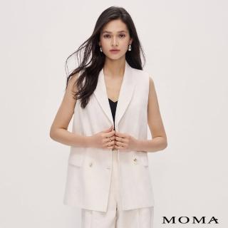 【MOMA】自然棉麻｜雙排釦修身西裝背心(白色)