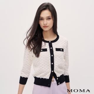 【MOMA】優雅毛流棋盤格小香風針織外套(白色)