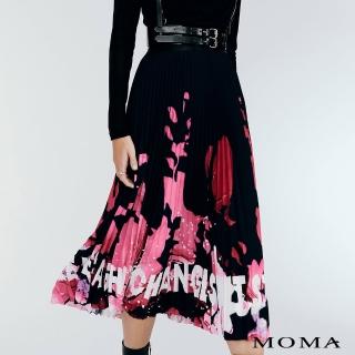 【MOMA】抽象印花字母壓褶裙(黑色)