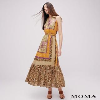 【MOMA】北非假期削肩印花長洋裝(橘色)