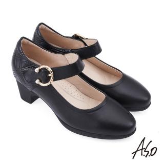 【A.S.O 阿瘦集團】A.S.O窩心系列珍珠扣瑪莉珍寬楦中跟鞋(黑色)