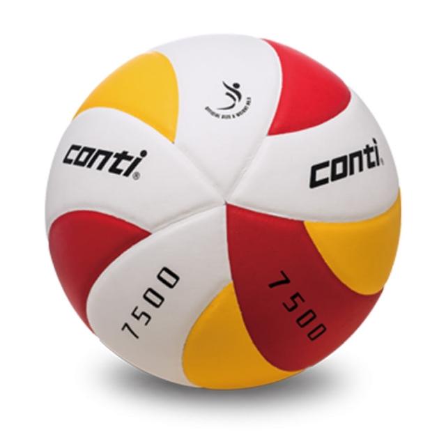 【Conti】原廠貨 5號球 日本頂級超細纖維貼布排球 紅黃白(V7500-5-WYR)