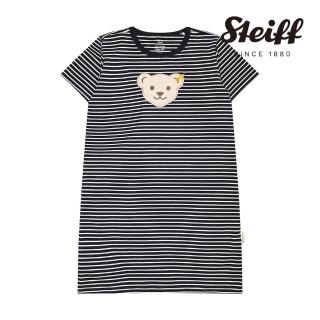 【STEIFF】熊頭童裝 家居服條紋短袖洋裝(洋裝)