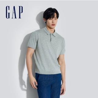 【GAP】男裝 短袖POLO衫 絨感針織系列-灰色(890973)