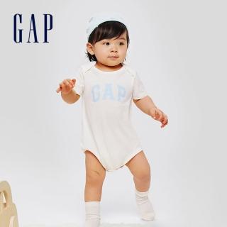 【GAP】嬰兒裝 Logo純棉圓領短袖包屁衣-白色(891712)