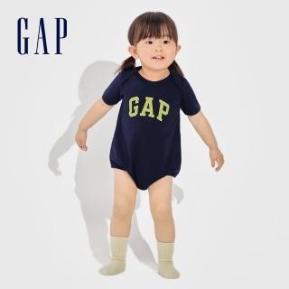 【GAP】嬰兒裝 Logo純棉圓領短袖包屁衣-海軍藍(891712)