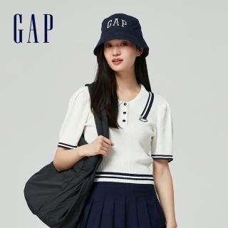 【GAP】女裝 Logo翻領短袖針織衫-象牙白(891736)