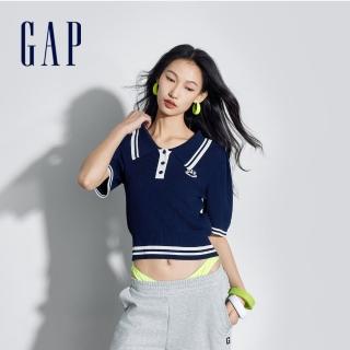 【GAP】女裝 Logo翻領短袖針織衫-海軍藍(891736)