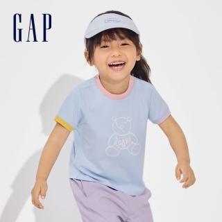 【GAP】女幼童裝 Logo純棉小熊印花圓領短袖T恤-天藍色(892024)