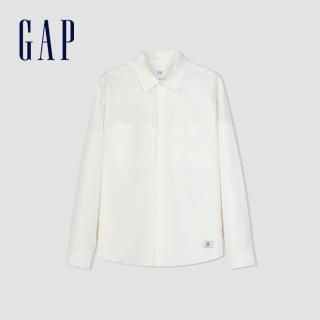 【GAP】男裝 翻領長袖襯衫-白色(892179)