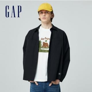 【GAP】男裝 翻領長袖襯衫-黑色(892179)