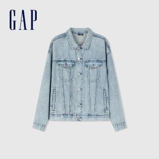 【GAP】男裝 Logo純棉翻領牛仔外套-淺藍色(892190)