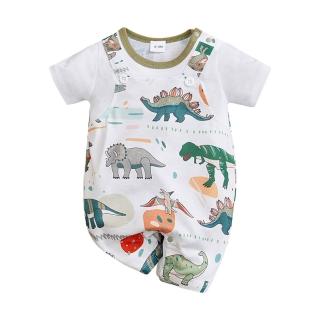 【JoyNa】短袖包屁衣 短袖寶寶連身衣 綠底恐龍 嬰兒服(造型款.春夏短袖)