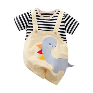 【JoyNa】短袖包屁衣 短袖寶寶連身衣 灰藍恐龍 嬰兒服(造型款.春夏短袖)