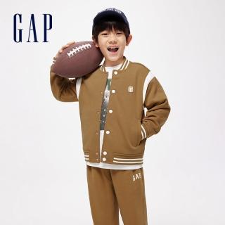 【GAP】男童裝 Logo小熊印花立領棒球外套-卡其色(890309)