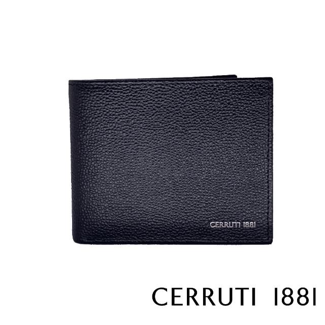 【Cerruti 1881】限量2折 義大利頂級小牛皮8卡短夾皮夾 CEPU05399M 全新專櫃展示品(黑色 贈禮盒提袋)