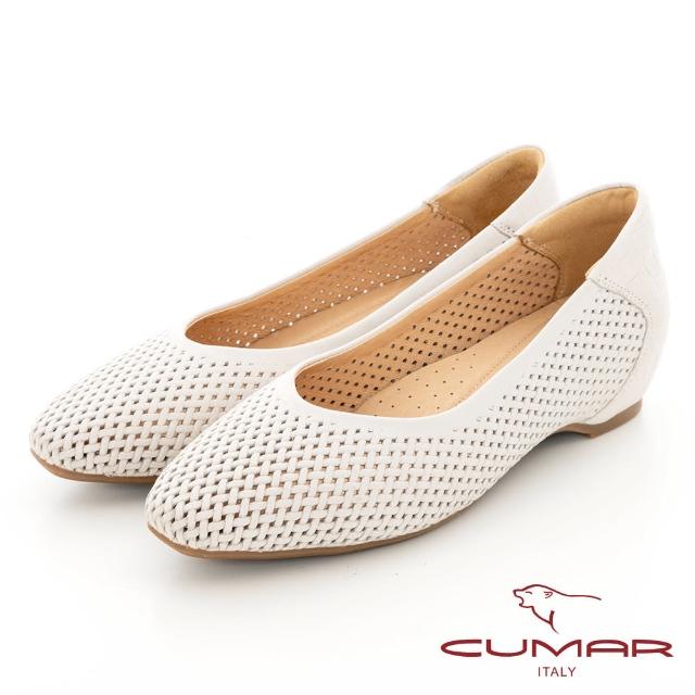 【CUMAR】簡約沖孔內增高低跟鞋(白色)