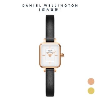 【Daniel Wellington】DW Quadro Mini 15.4x18.2ｍｍ 方糖系列黑皮革小方錶(兩色任選)