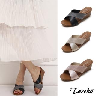 【Taroko】羅馬假期交叉坡跟厚底大尺碼涼鞋(3色可選)