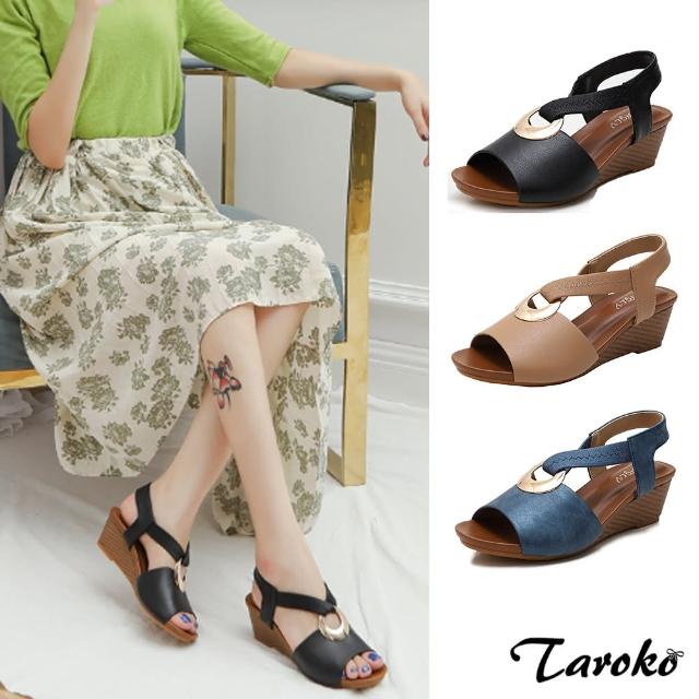【Taroko】性感時尚厚底坡跟大尺碼涼鞋(3色可選)