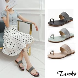 【Taroko】魅力自信水鑽套趾低跟平底大尺碼涼鞋(3色可選)