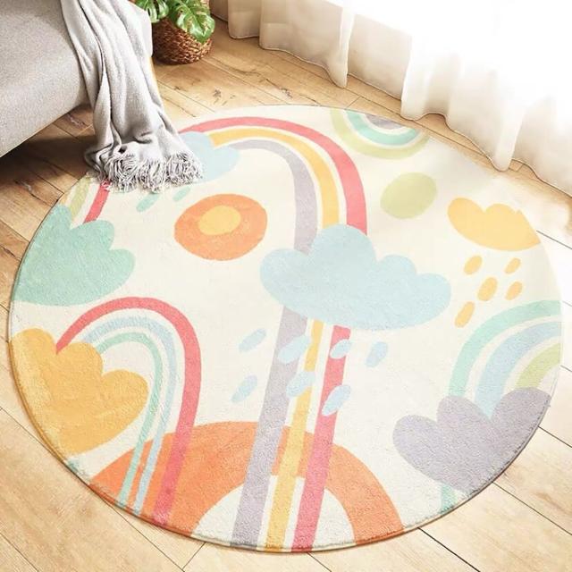 【HALI禾家居】北歐INS風 創意 卡通 客廳 兒童房 圓形 地毯 床邊毯－3款可選(80X80cm)