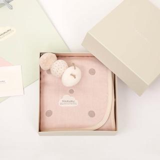 【MARURU】禮盒組 日本製五層紗被嬰兒粉 手搖鈴組(70x50cm 彌月禮盒 新生兒禮盒 出生送禮 新生兒送禮)
