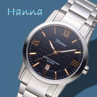【HANNA】漢娜腕錶 都會時尚抗磁商務石英男錶-黑面玫瑰金刻度/6963M-VX32-2(保固二年)