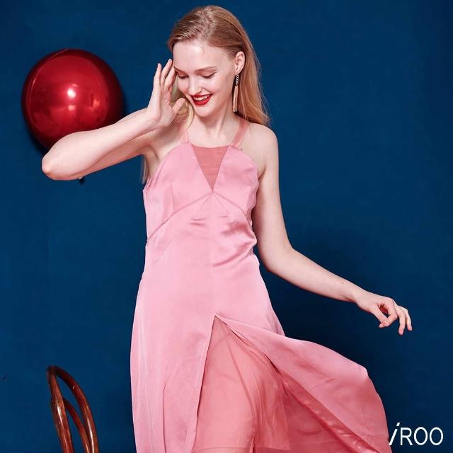 【iROO】氣質光澤華麗設計細肩帶洋裝