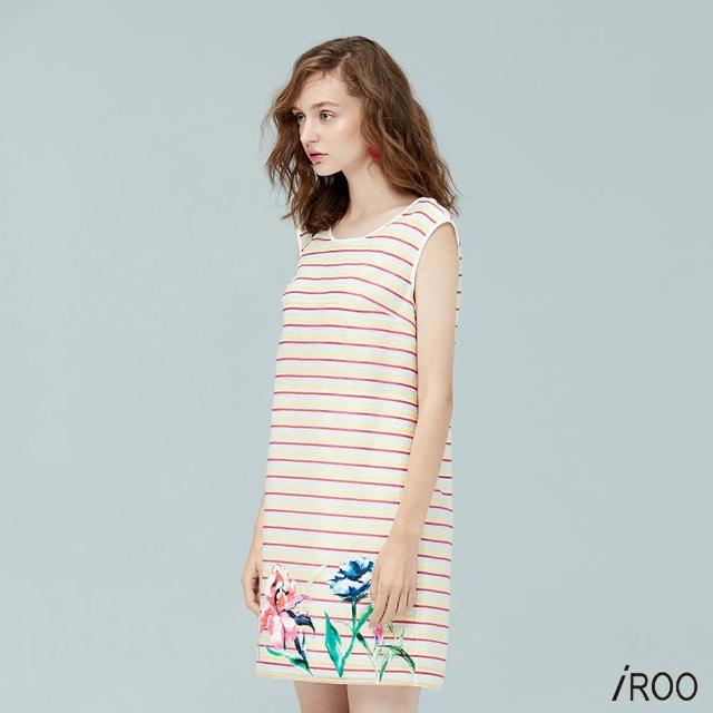 【iROO】條紋繡花設計洋裝