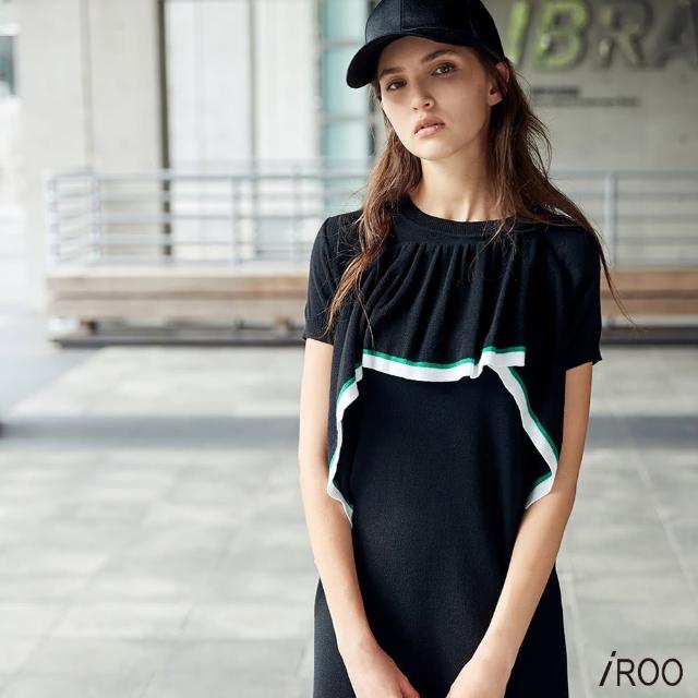 【iROO】壓摺波浪流行設計短袖洋裝