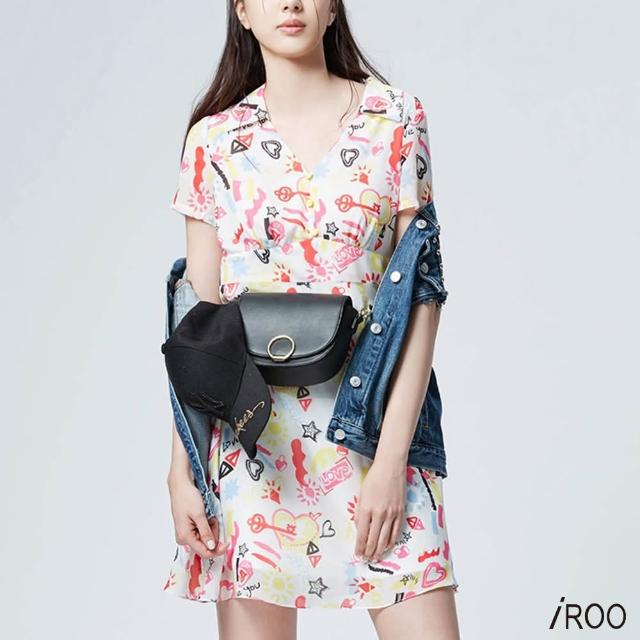 【iROO】陽光夏日V領彩色流行雪紡短洋裝