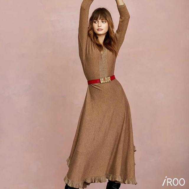 【iROO】復古荷葉下擺針織洋裝