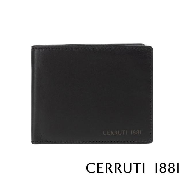 【Cerruti 1881】限量2折 義大利頂級小牛皮4卡零錢袋短夾皮夾 5707M 全新專櫃展示品(黑色 贈原廠送禮提袋)