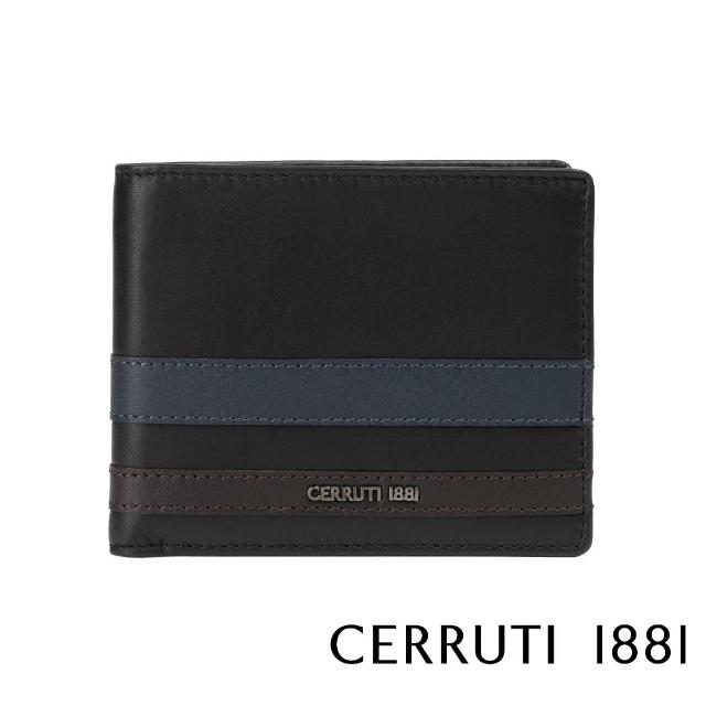 【Cerruti 1881】限量2折 義大利頂級小牛皮12卡短夾皮夾 CEPU05696M 全新專櫃展示品(黑色 贈禮盒提袋)