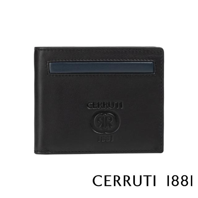 【Cerruti 1881】限量2折 義大利頂級小牛皮8卡短夾皮夾 CEPU05702M 全新專櫃展示品(黑色 贈原廠送禮提袋)