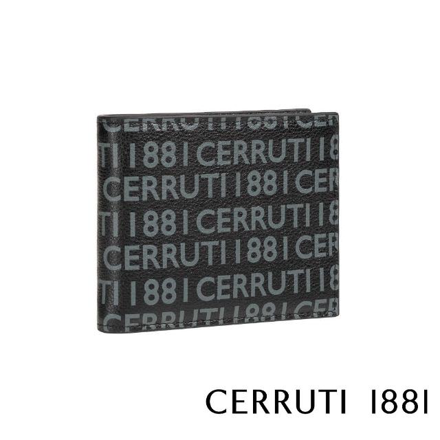 【Cerruti 1881】限量2折 頂級義大利小牛皮4卡零錢袋短夾皮夾 5034M 全新專櫃展示品(黑色 贈原廠送禮提袋)