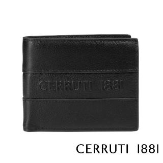 【Cerruti 1881】限量2折 義大利頂級小牛皮4卡零錢袋短夾皮夾 5039M 全新專櫃展示品(黑色 贈禮盒提袋)