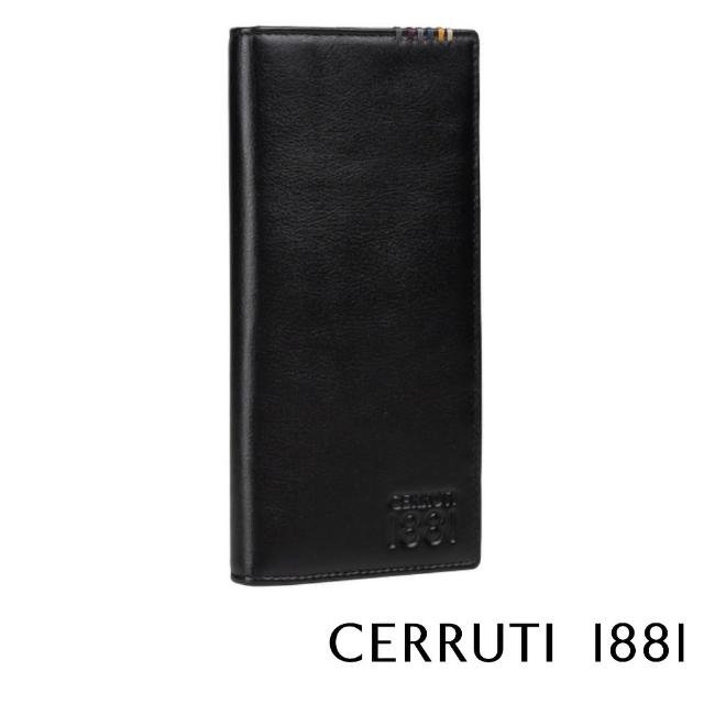 【Cerruti 1881】限量2折 義大利頂級小牛皮12卡長夾皮夾 CEPU05652M 全新專櫃展示品(黑色 贈禮盒提袋)