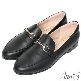 【Ann’S】經典風格-柔軟羊皮金釦平底樂福鞋-版型偏大(黑)