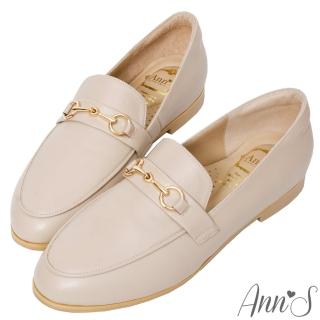 【Ann’S】經典風格-柔軟羊皮金釦平底樂福鞋-版型偏大(奶茶杏)