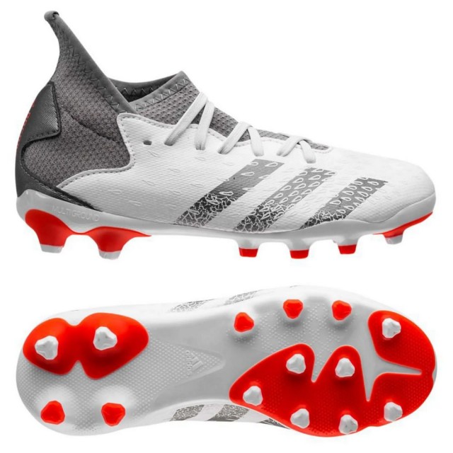 【adidas 愛迪達】PREDATOR FREAK .3 MG J 中童 大童 兒童 運動 室外足球釘鞋 白銀灰橘(FY6305)