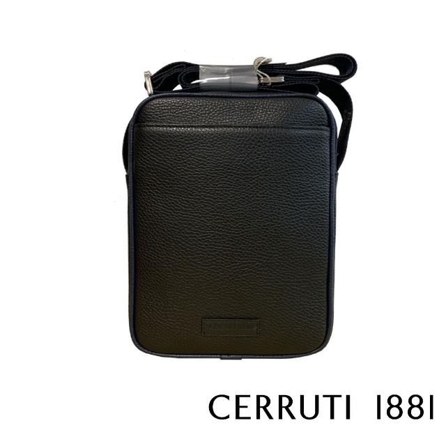 【Cerruti 1881】限量2折 義大利頂級小牛皮斜背包側背包 CEBO06094M 全新專櫃展示品(黑色)