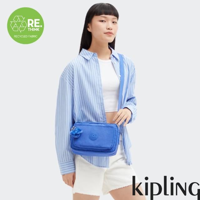 【KIPLING官方旗艦館】深邃亮藍色多層隨身斜背包-ABANU M